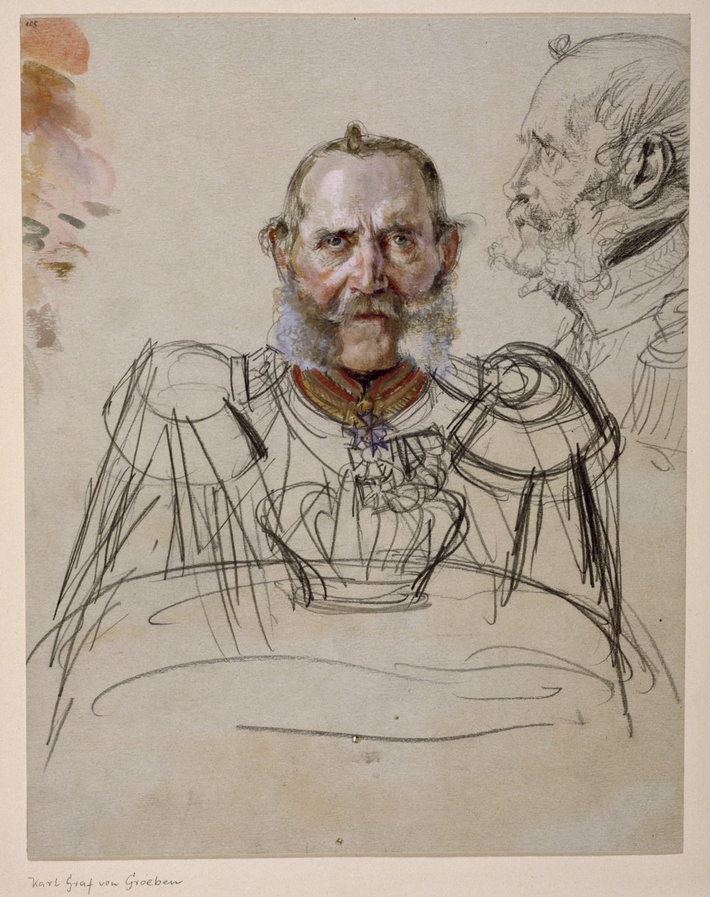 General Karl greve von der Groeben. Studie til maleriet «Kroningen av Wilhelm I i Königsberg» av Adolph Menzel