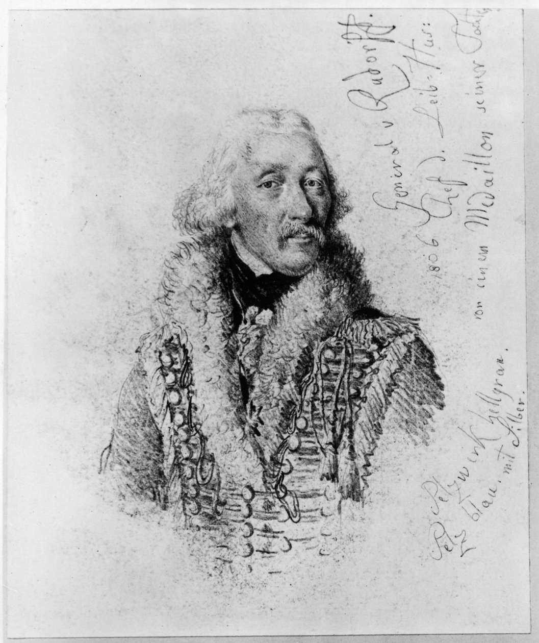 General von Rudorff, sjef for livhusarene, med notater av Adolph Menzel