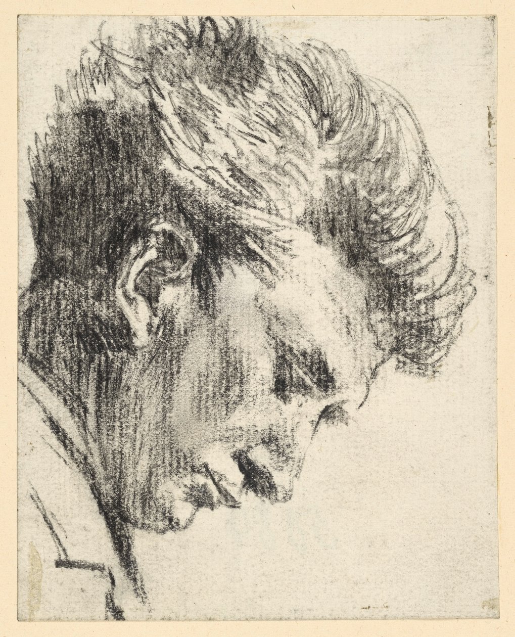 Ansiktsprofil av en mann som ser ned av Adolph Menzel