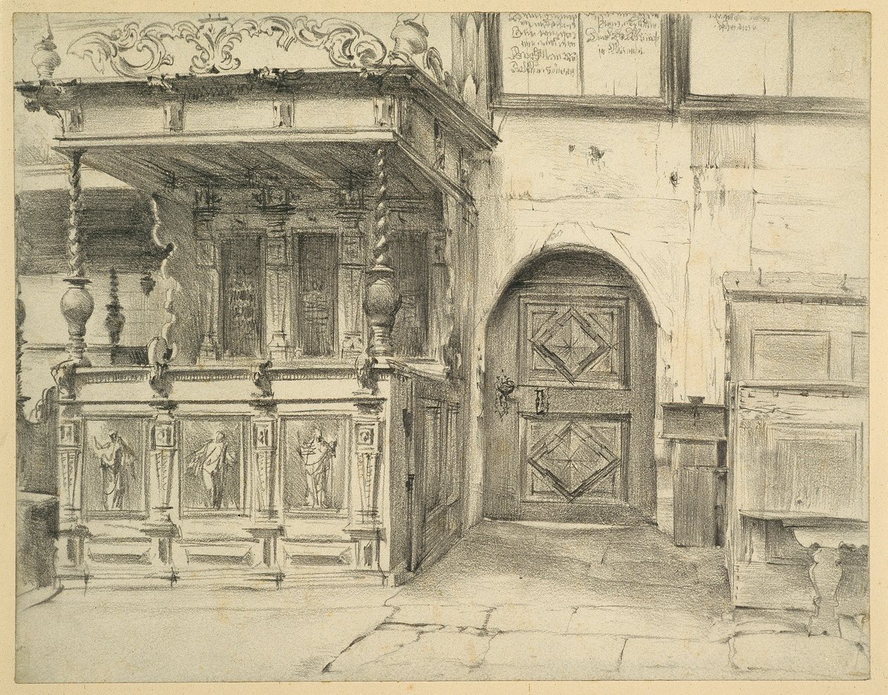 Kirkebenker og dør i Friedenskirche i Jauer av Adolph Menzel