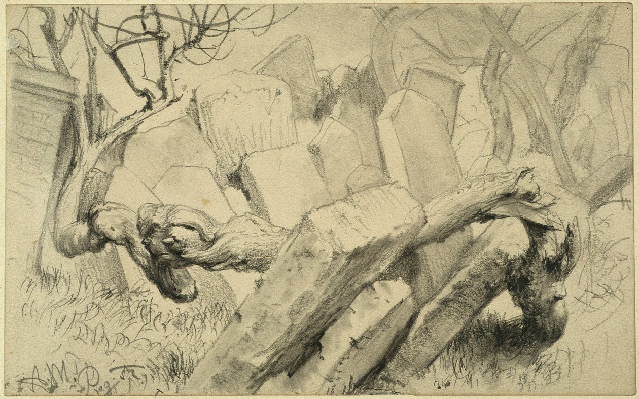 Gravsteiner på den jødiske kirkegården i Praha av Adolph Menzel
