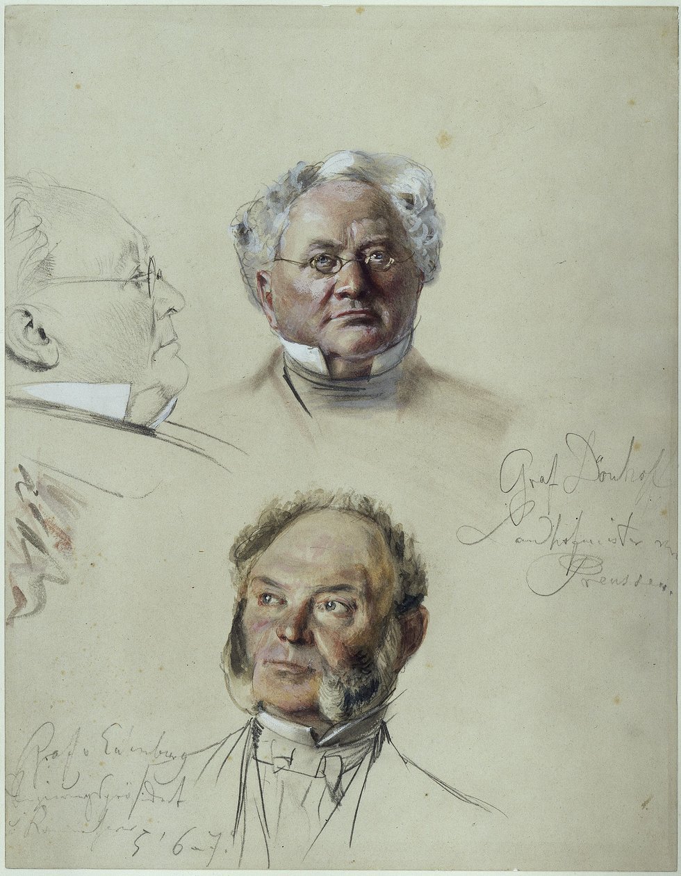 Grev Eulenburg og grev Dönhoff. Studie til maleriet "Kroningen av Vilhelm 1 i Königsberg" av Adolph Menzel
