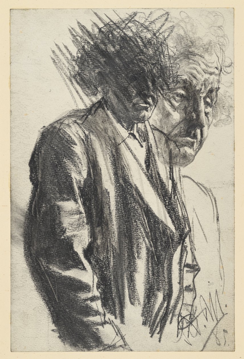 Halvfigur av en gammel mann, hodet forkastet, ansiktet gjentatt av Adolph Menzel