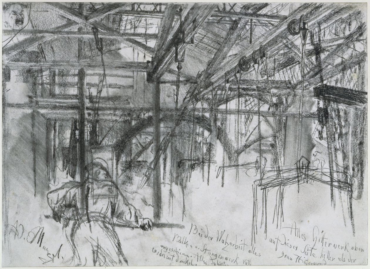 Hallen i valseverket i Königshütte. Studie om «Jernvalseverket. Moderne kykloper» av Adolph Menzel