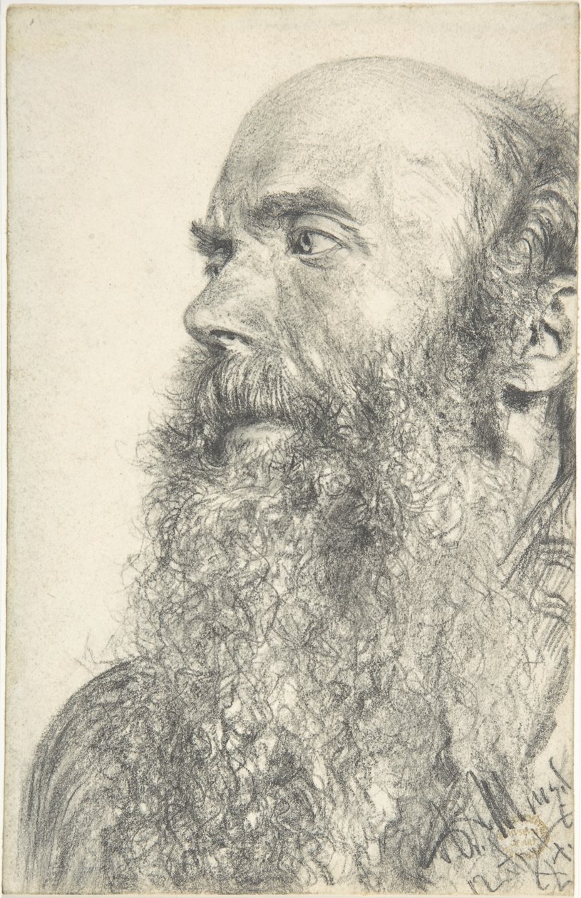 Hodet til en skjegget mann av Adolph Menzel