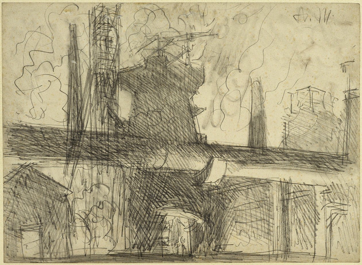 Høyovn, skorsteiner, rørledning i Königshütte av Adolph Menzel