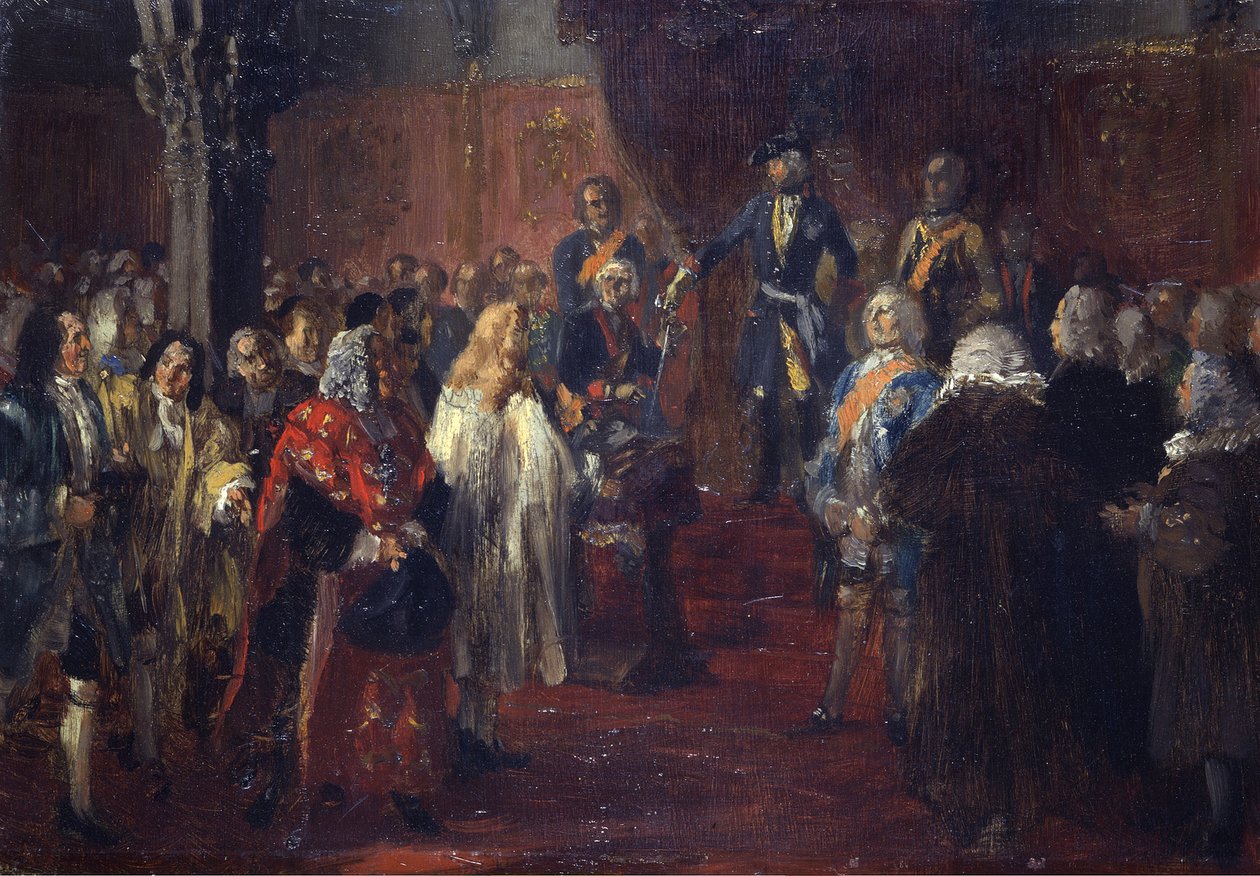 De schlesiske stendenes hyllest til Fredrik II i Breslau i 1741. Skisse av Adolph Menzel
