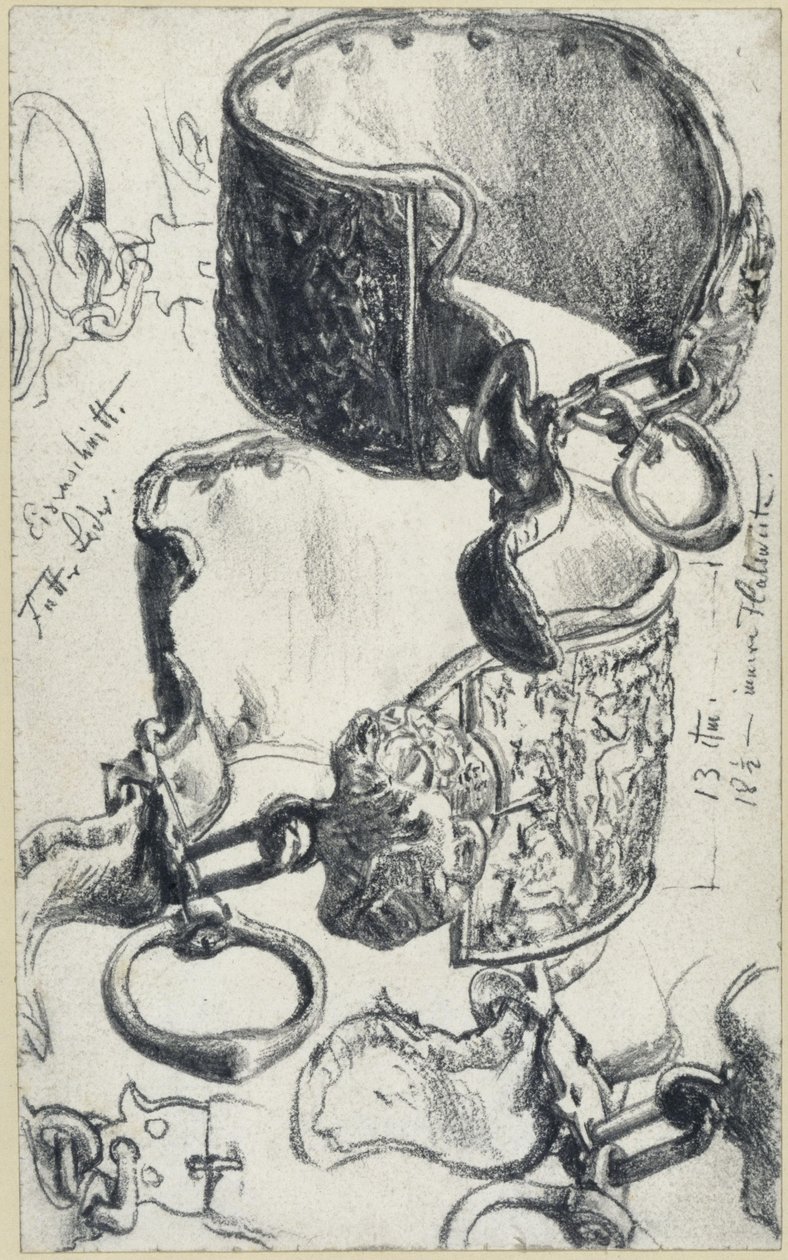 Hundehalsbånd til en «Saupacker» fra 1600-tallet, vist fra to vinkler og med detaljstudier, Historisk museum, Dresden av Adolph Menzel