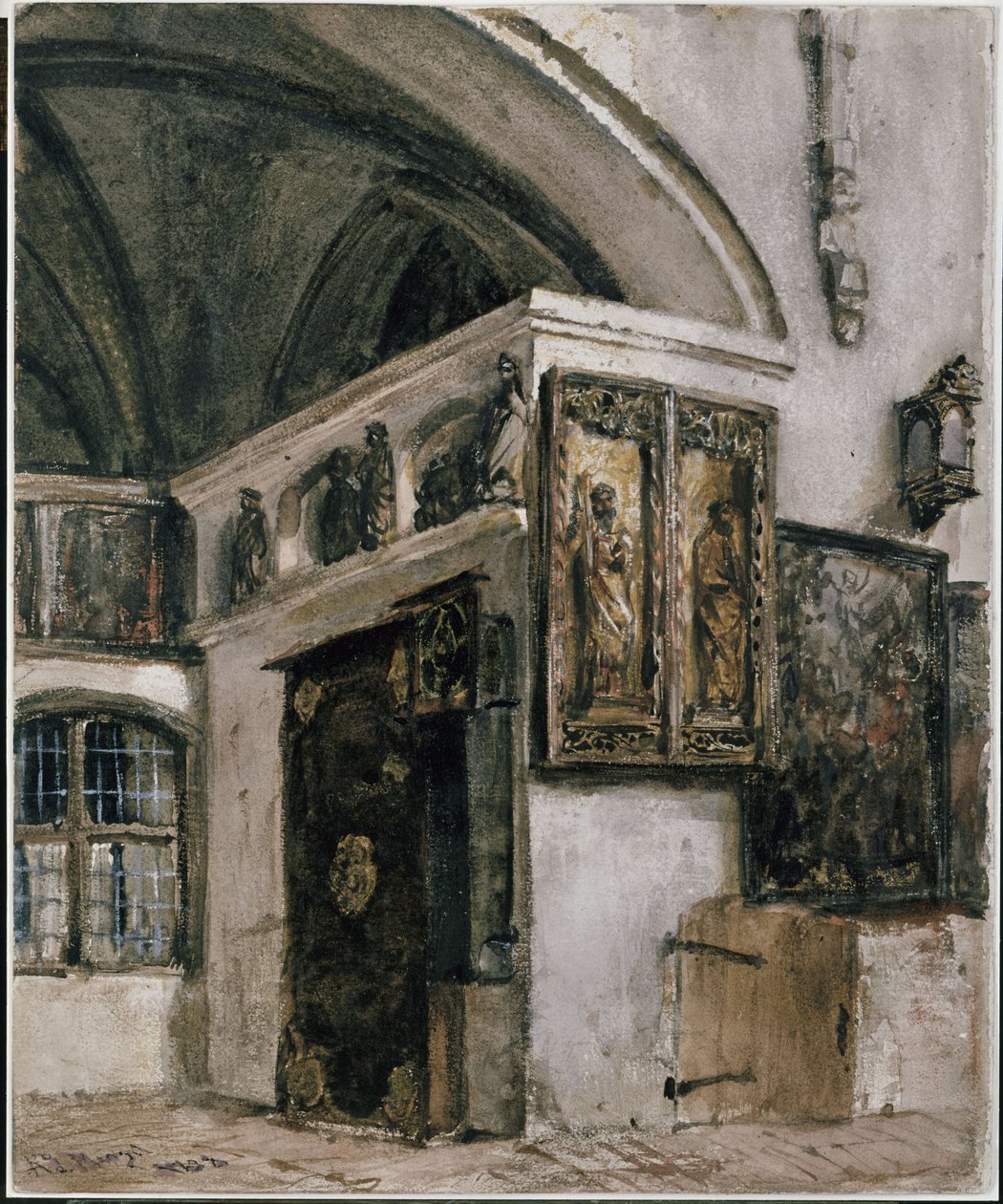 Interiøret i klosterkirken i Berlin av Adolph Menzel