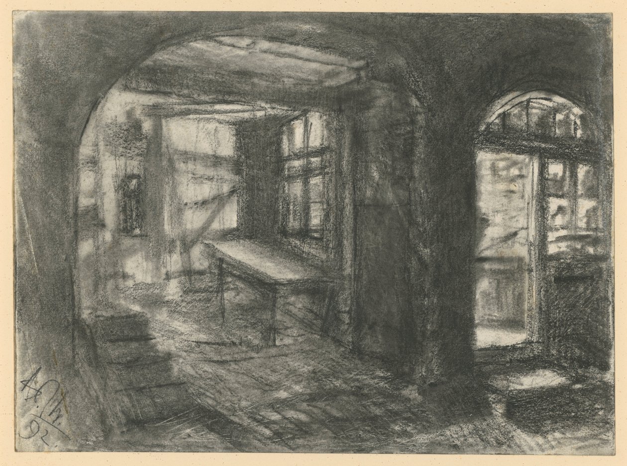 Interiør i et bondehus av Adolph Menzel