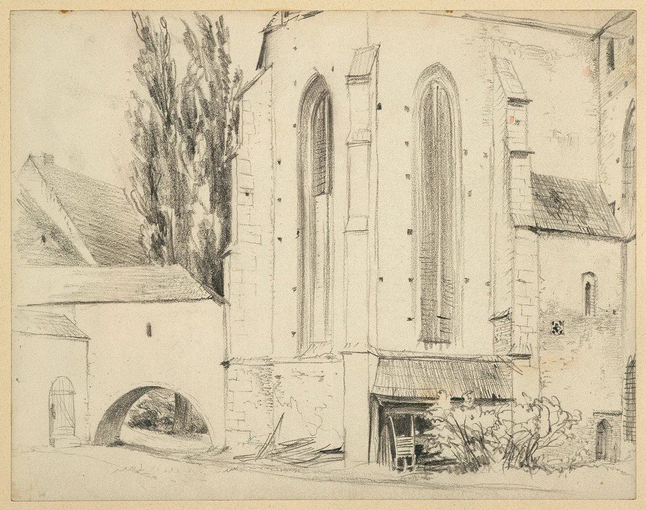Den katolske sognekirken Sankt Martin i Jauer sett fra nordøst av Adolph Menzel