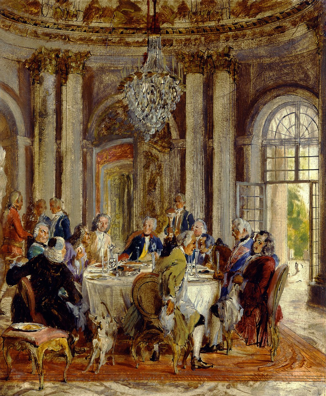 Kong Fredrik IIs bordrunde i Sanssouci. Skisse av Adolph Menzel