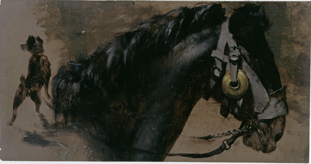 Hodet til en hest og en hund av Adolph Menzel
