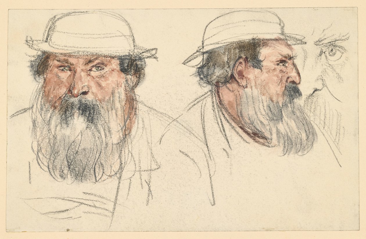 Hodet til en skjegget mann i to studier av Adolph Menzel