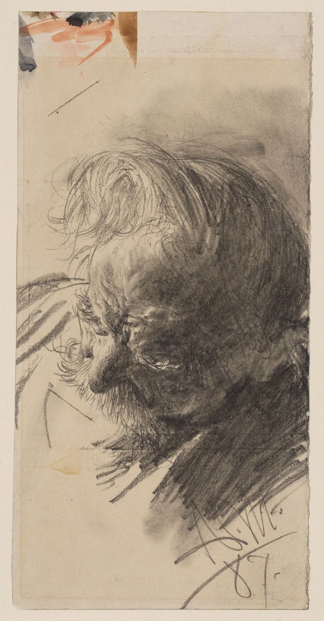Hodestudie av en skjeggete gammel mann av Adolph Menzel