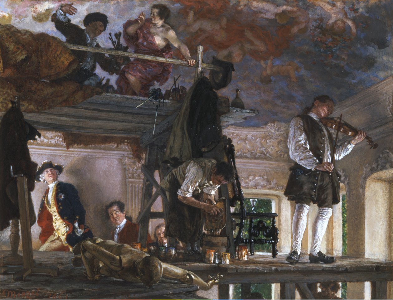 Kronprins Fredrik besøker maleren Pesne på stillaset i Rheinsberg av Adolph Menzel