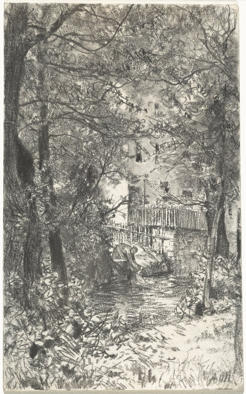Landskap med en vaskekone av Adolph Menzel