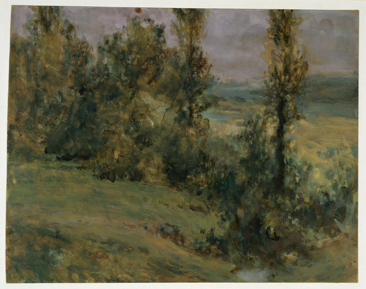 Landskap med løvtrær i dyster luft av Adolph Menzel