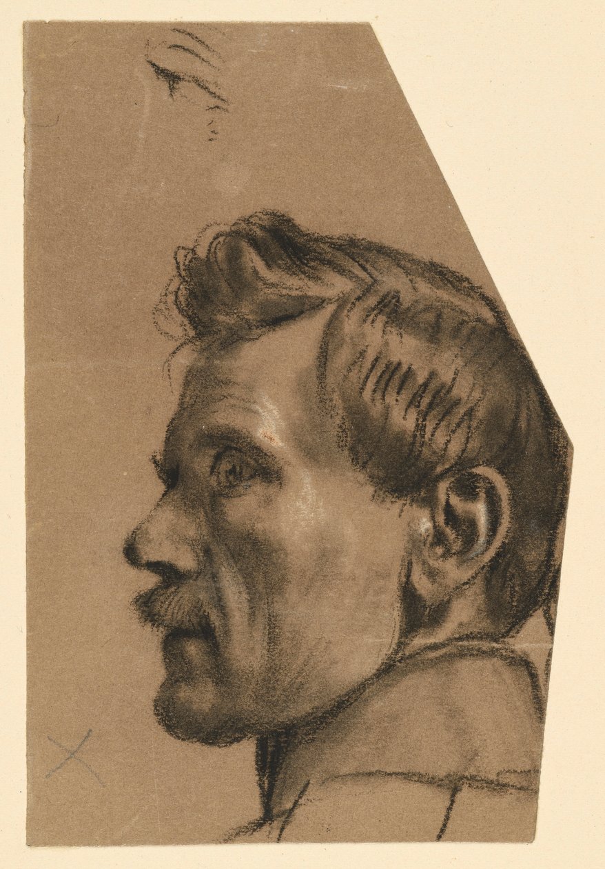 Mannlig hode med bart, sett i profil mot venstre av Adolph Menzel