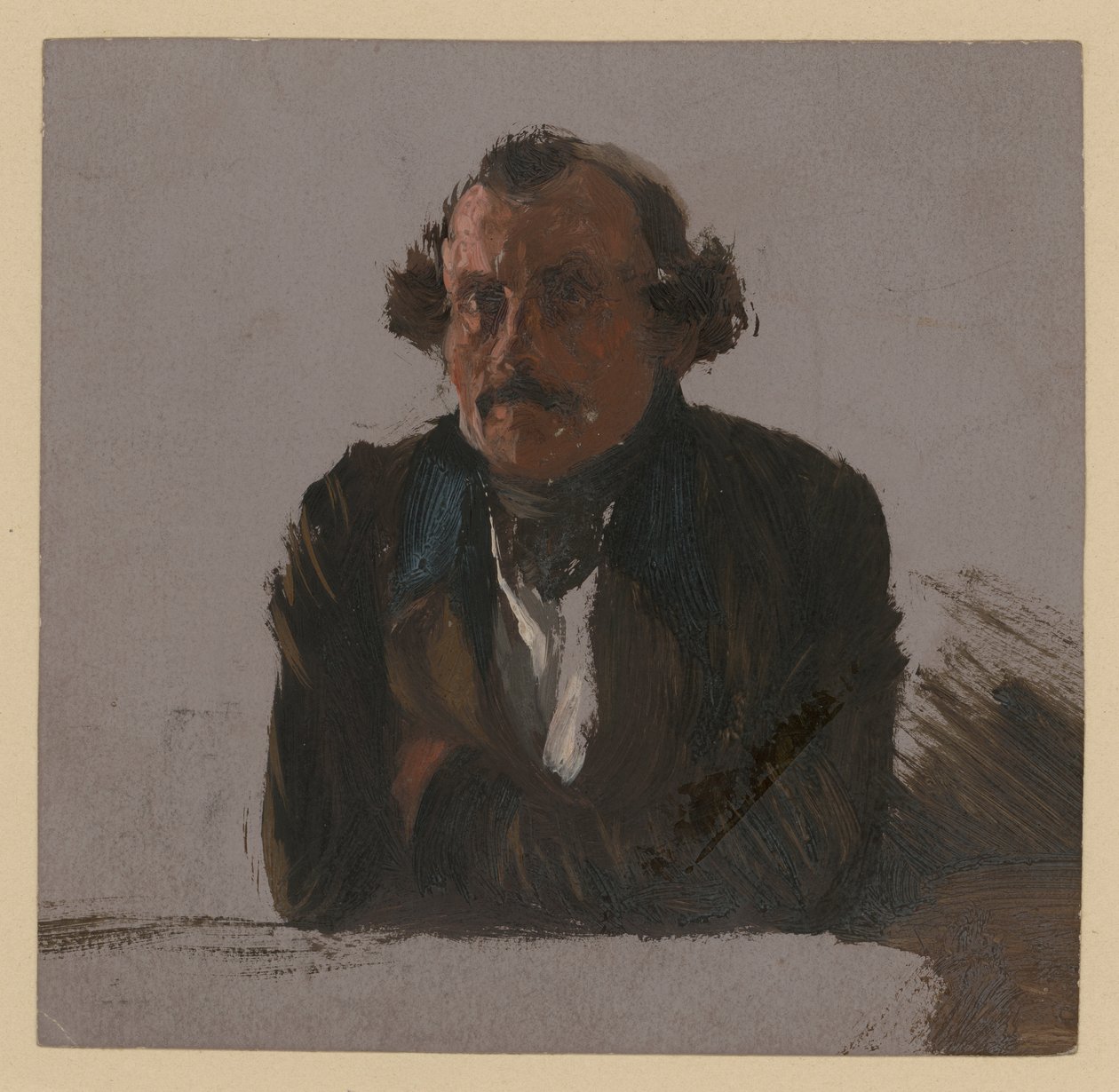 Brystbilde av en mann med kryssede armer, støttet opp, sett forfra av Adolph Menzel