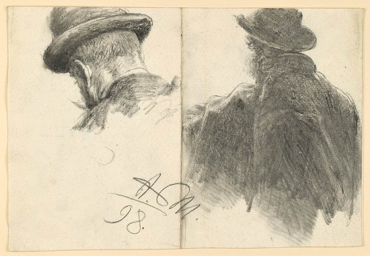 Mann med hatt sett bakfra, hodet gjentatt av Adolph Menzel