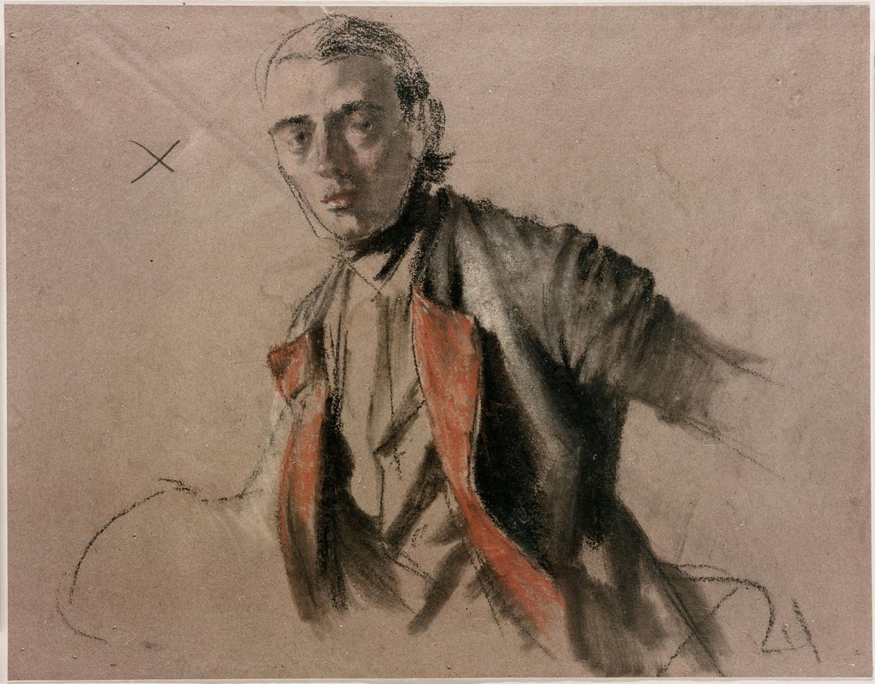 Modellstudie (Richard Menzel) som general von Stille til maleriet «Fredrik den stores runde bord i Sanssouci» av Adolph Menzel
