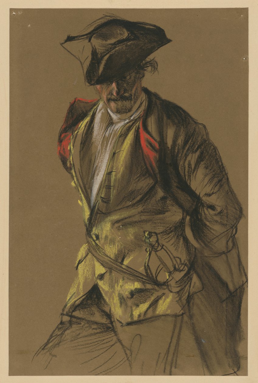 Modellstudie til fyrste Leopold av Anhalt-Dessau. Knebilde mot venstre av Adolph Menzel