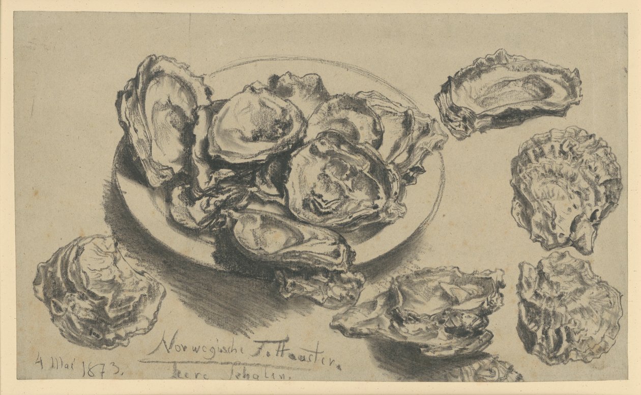 Norske fete østers, tomme skjell av Adolph Menzel