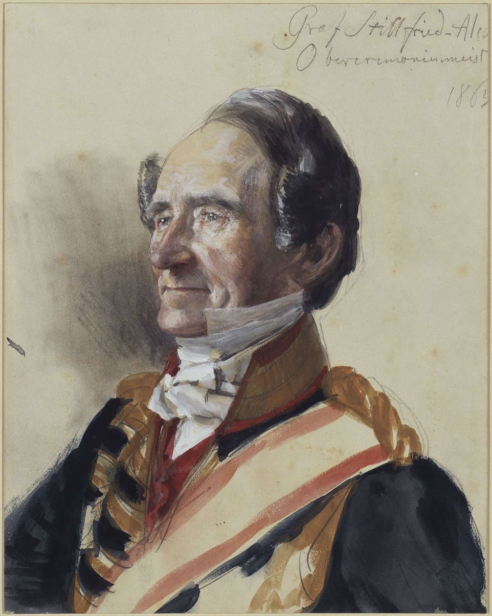 Overseremonimester Rudolf greve Stillfried-Alcantara. Studie til maleriet «Kroningen av Wilhelm I i Königsberg» av Adolph Menzel