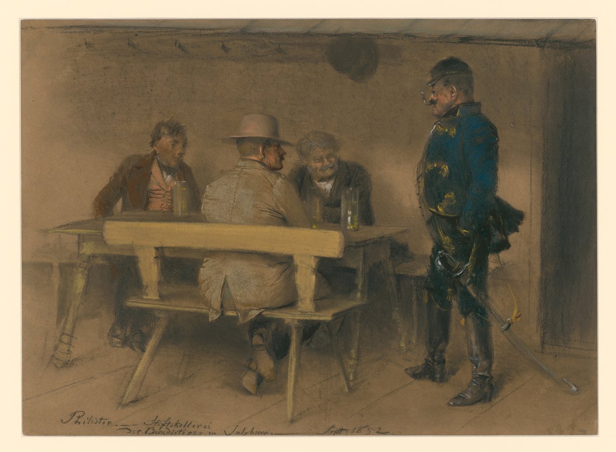 Filister og offiser i benediktinernes klosterkjeller i Salzburg av Adolph Menzel