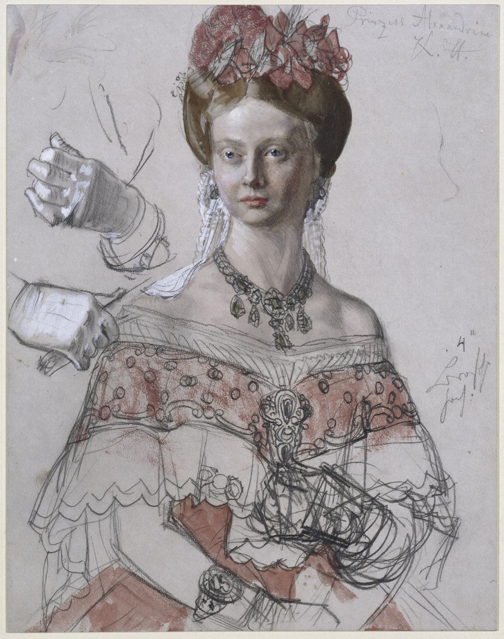 Prinsesse Alexandrine av Preussen, portrettstudie til maleriet «Kroningen av Wilhelm I i Königsberg» av Adolph Menzel