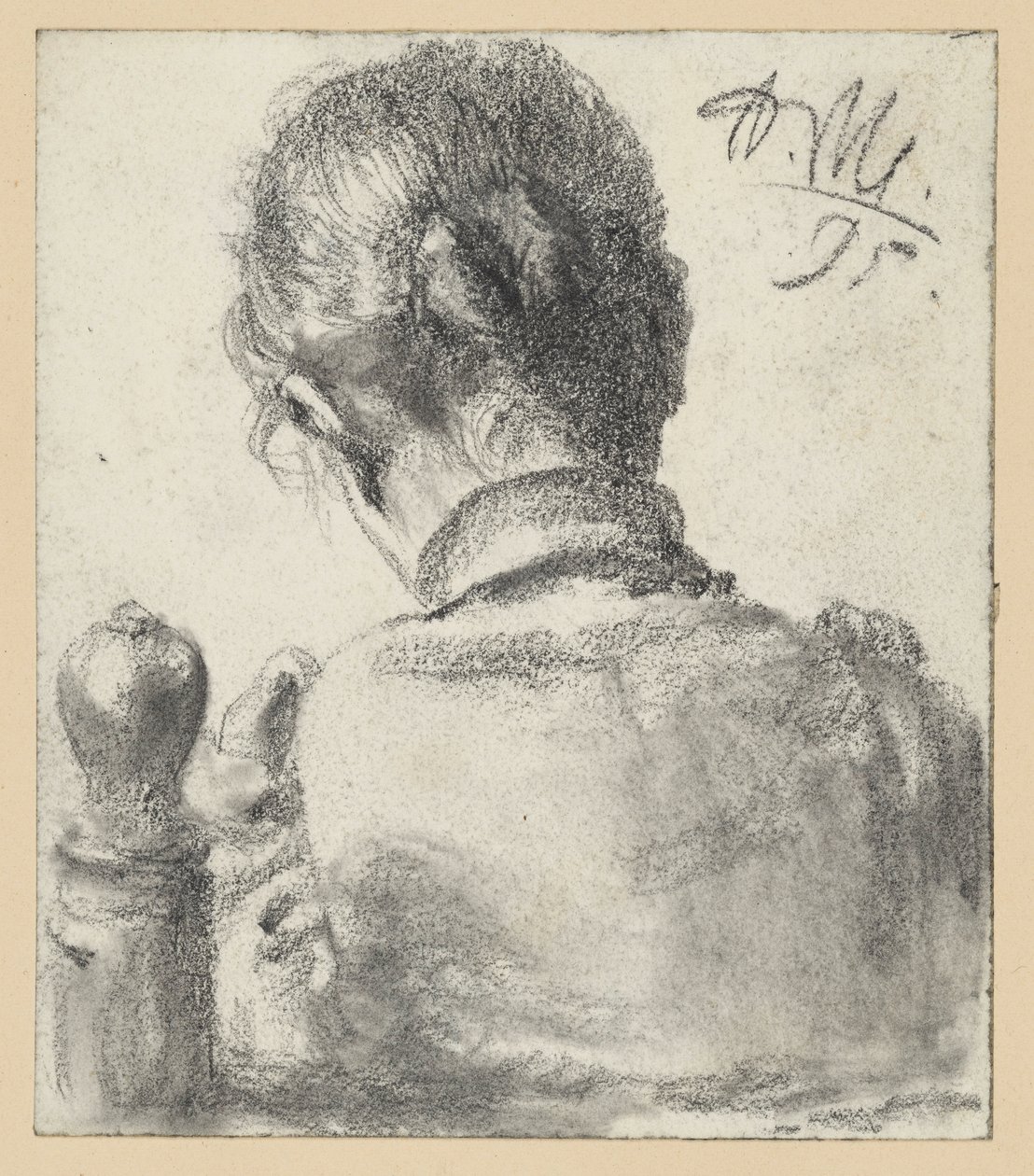 Bakfra-bilde av en kvinne som sitter på en stol av Adolph Menzel