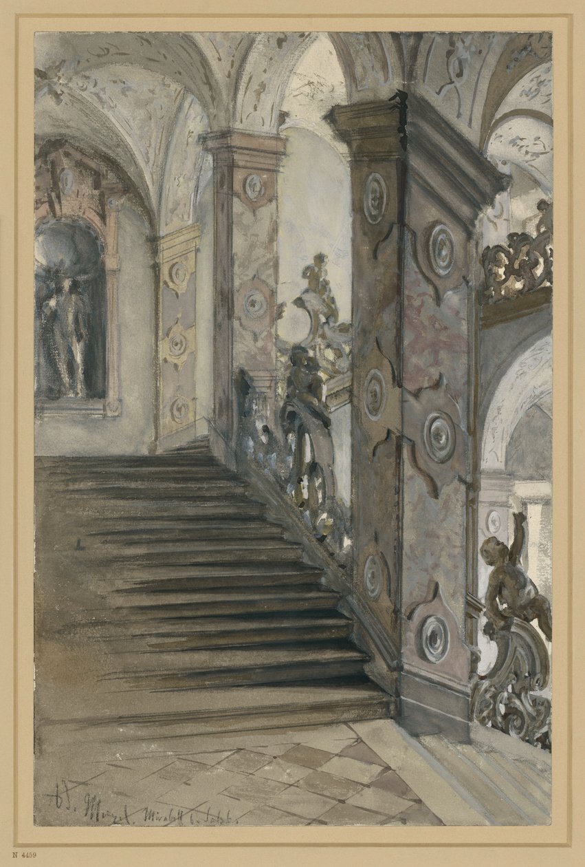 Mirabell slott, Salzburg, trappeoppgang av Lucas von Hildebrandt av Adolph Menzel