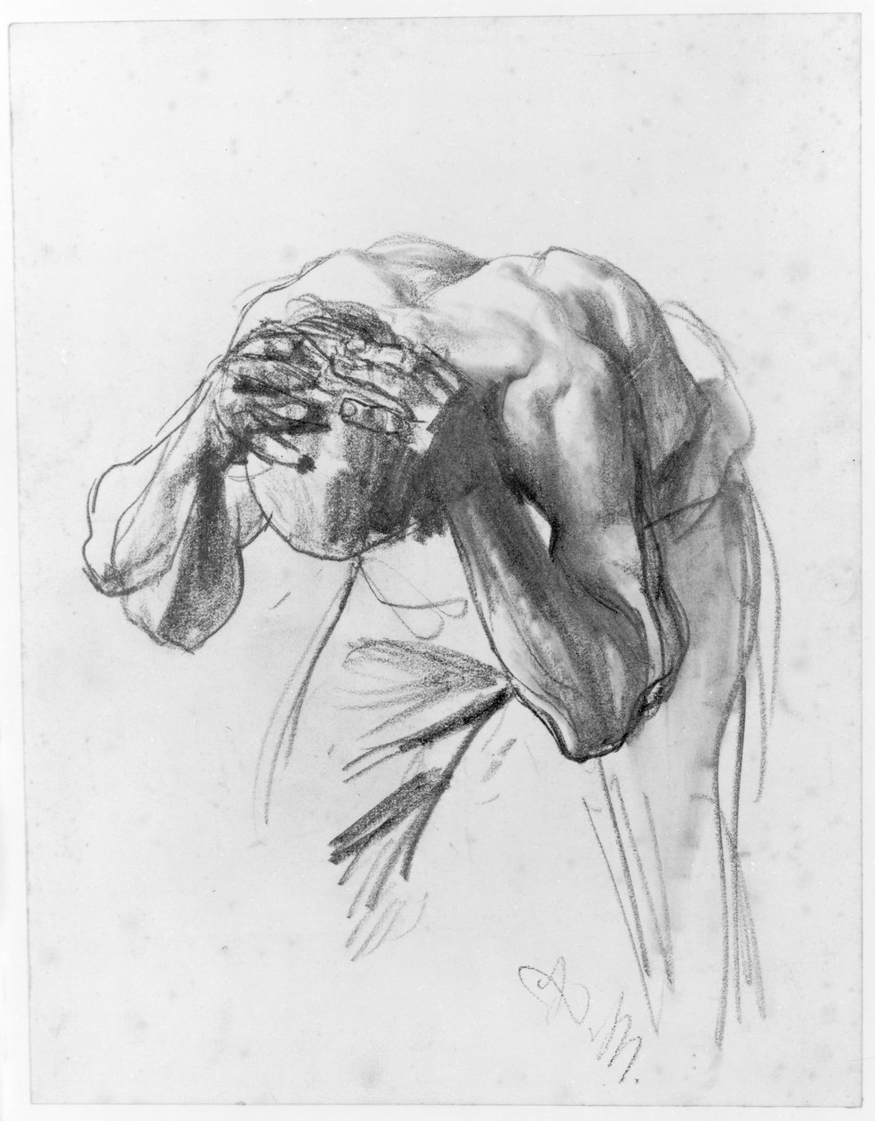 En arbeider som vasker seg. Studie til «Jernvalseverket. Moderne kykloper» av Adolph Menzel