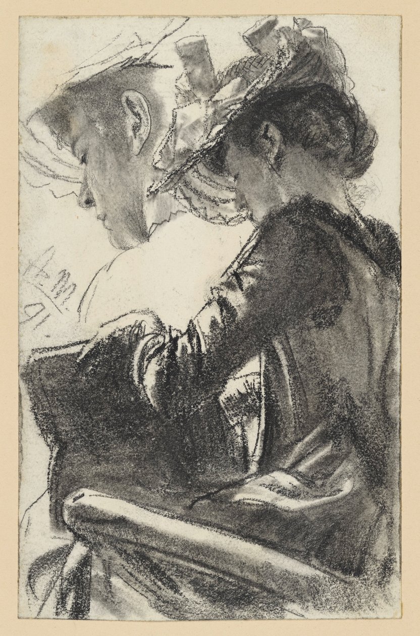 Sittende kvinne med hatt, en bok i hendene, hodet gjentatt av Adolph Menzel