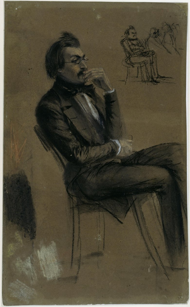 En ung, fornem herre som sitter og lytter oppmerksomt av Adolph Menzel