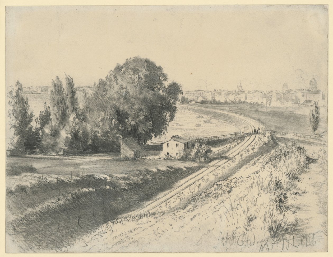 Skisse til maleriet «Jernbanen Berlin-Potsdam» av Adolph Menzel