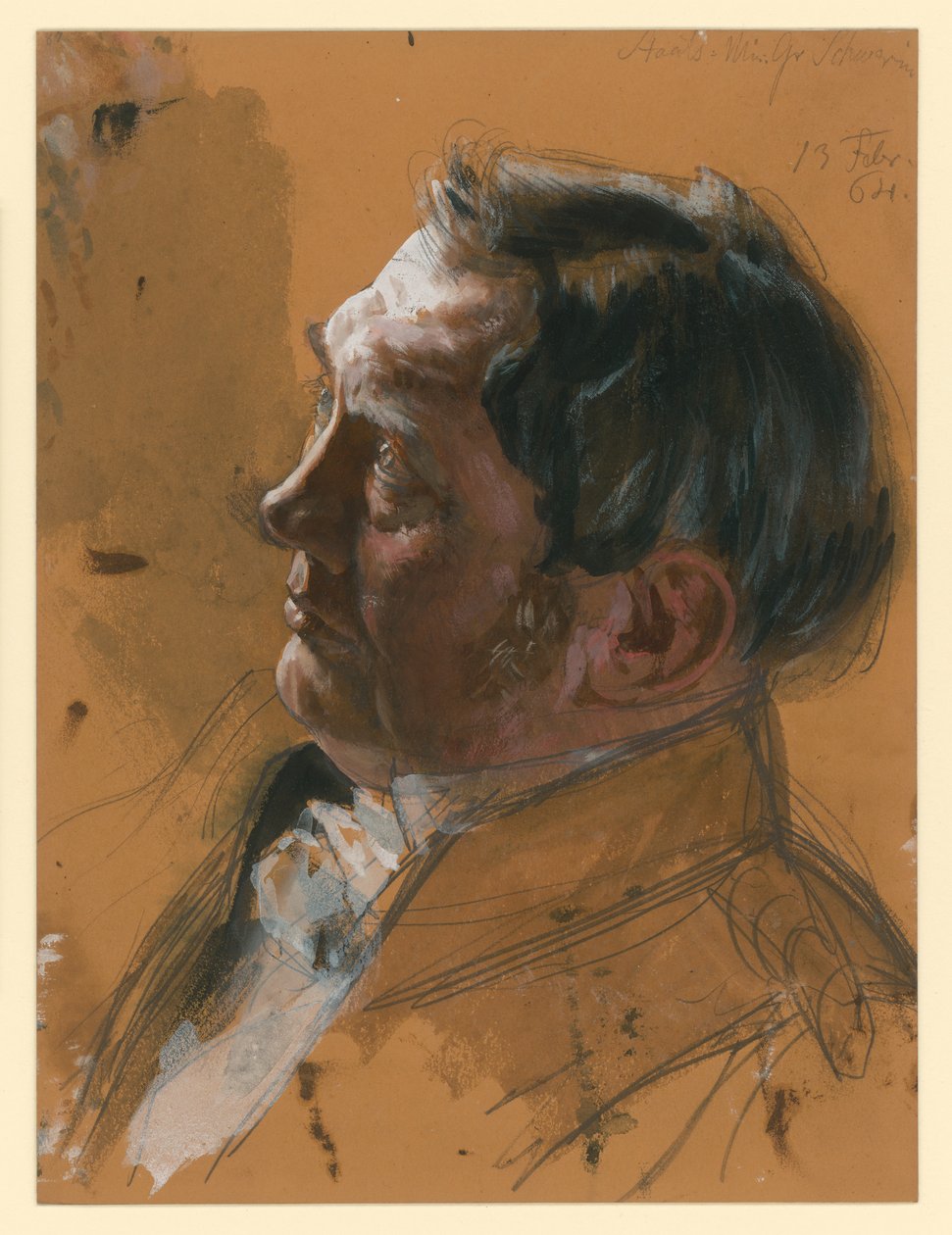 Statsminister grev von Schwerin, portrettstudie til maleriet «Vilhelm 1.s kroning i Königsberg» av Adolph Menzel