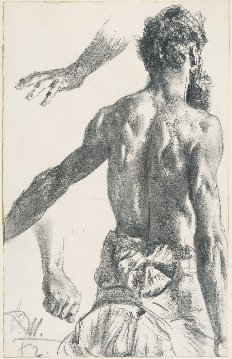 Stående skjeggete mann, halvakt sett bakfra av Adolph Menzel
