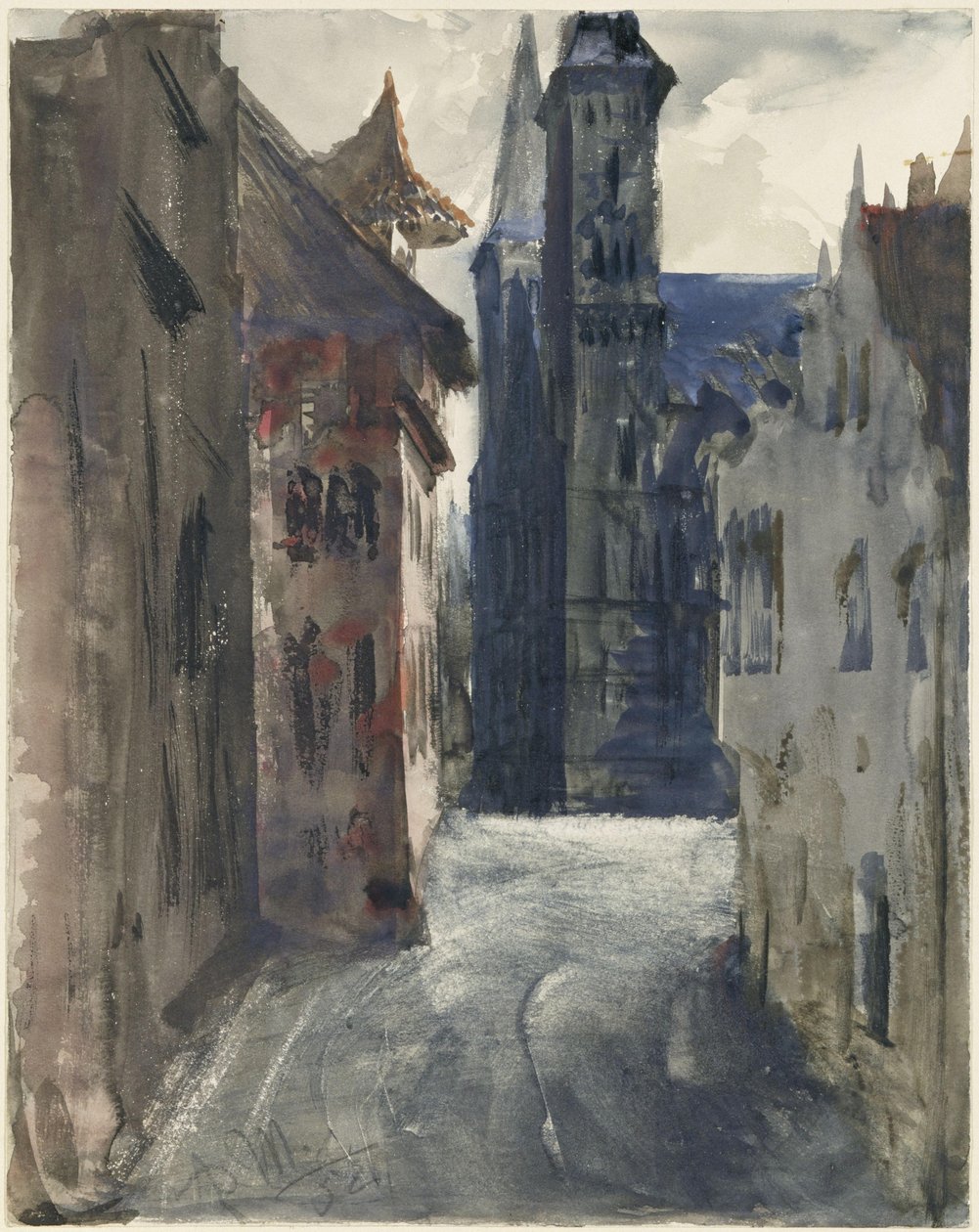 Gaten og St. Sebald-kirken i Nürnberg av Adolph Menzel
