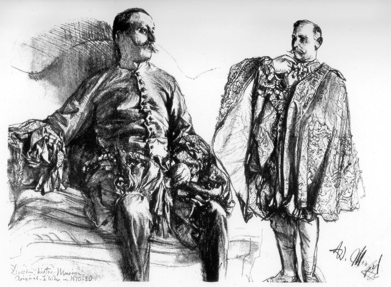 Studier av gamle kjoler på levende modeller, c1880-1882. av Adolph Menzel