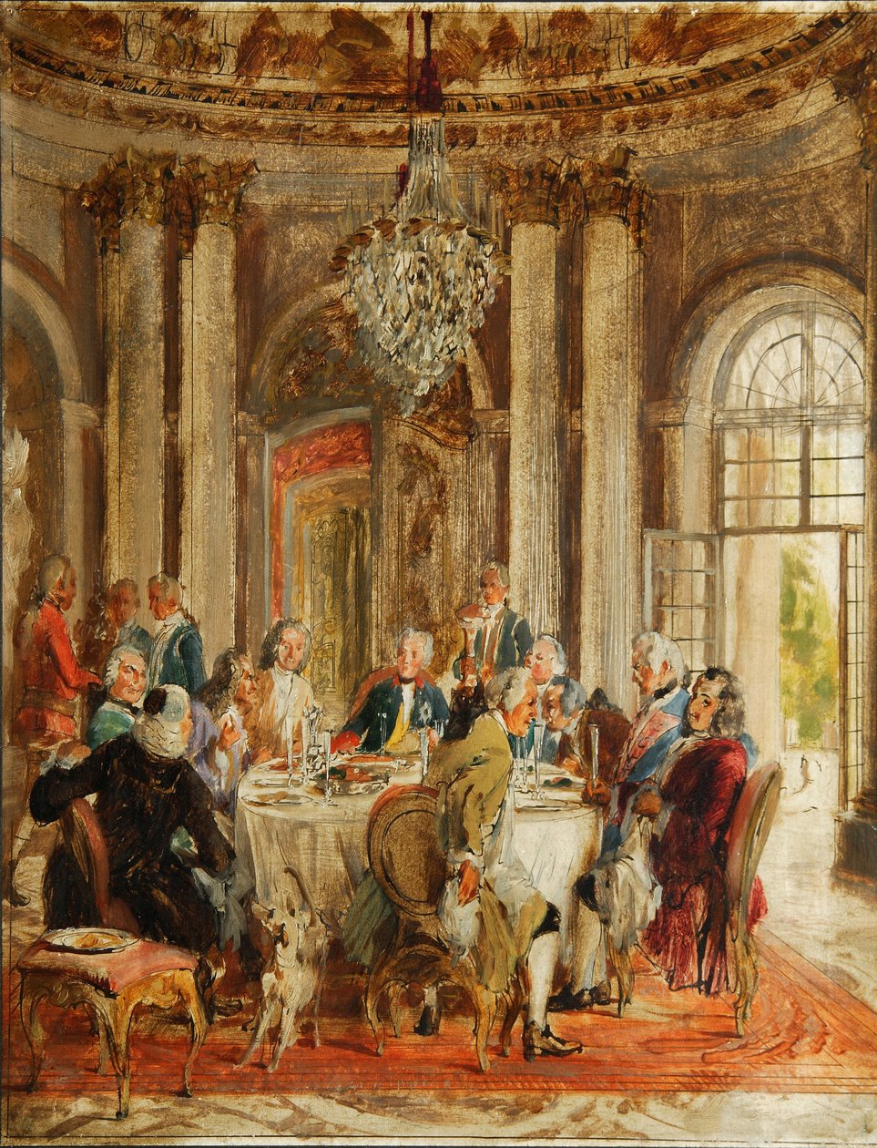 The Round Table of Frederick II ved Sanssouci-skisse, 1848 av Adolph Menzel