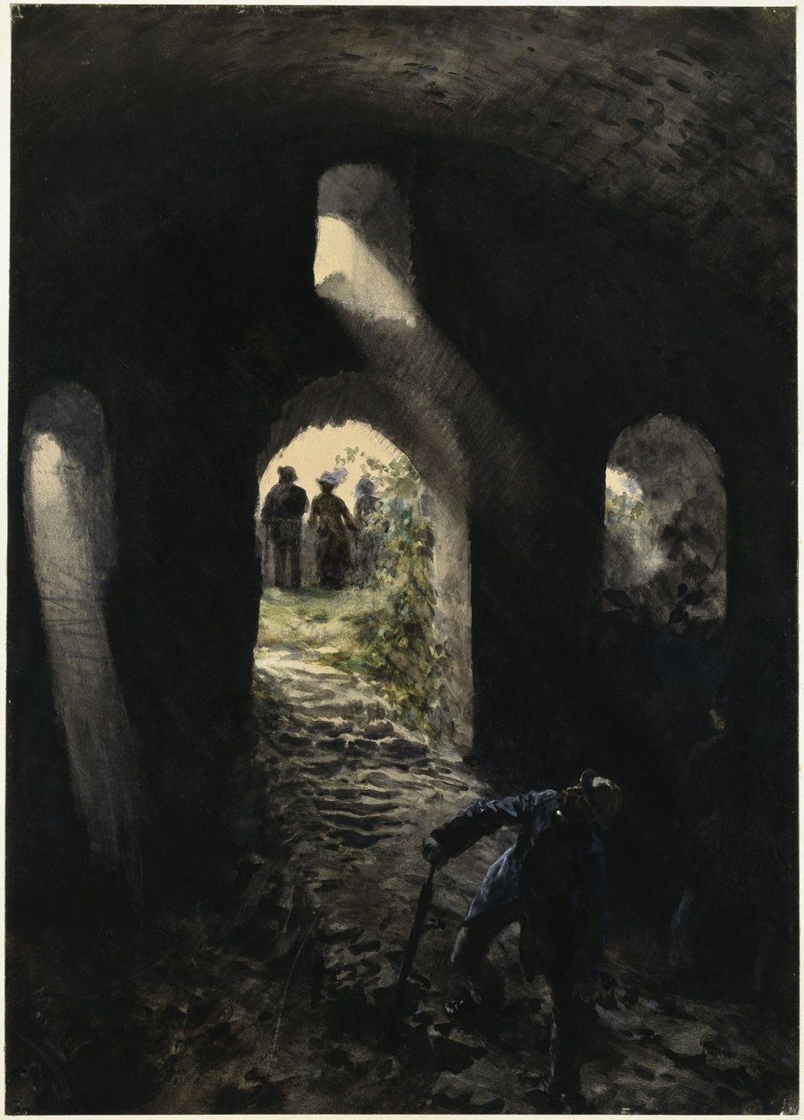 Turister i ruinene av Rheinfels av Adolph Menzel