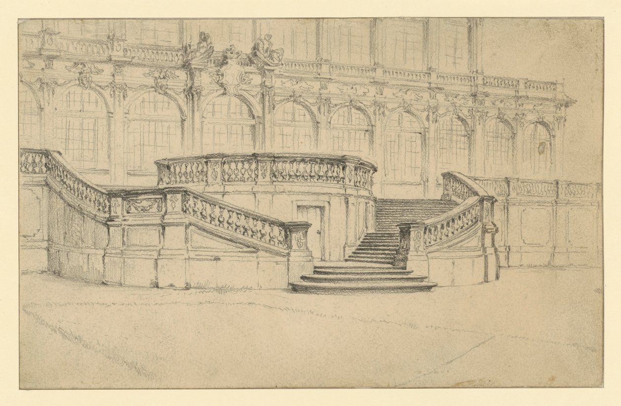 Trapp opp til den matematisk-fysiske salongen i Zwinger i Dresden av Adolph Menzel