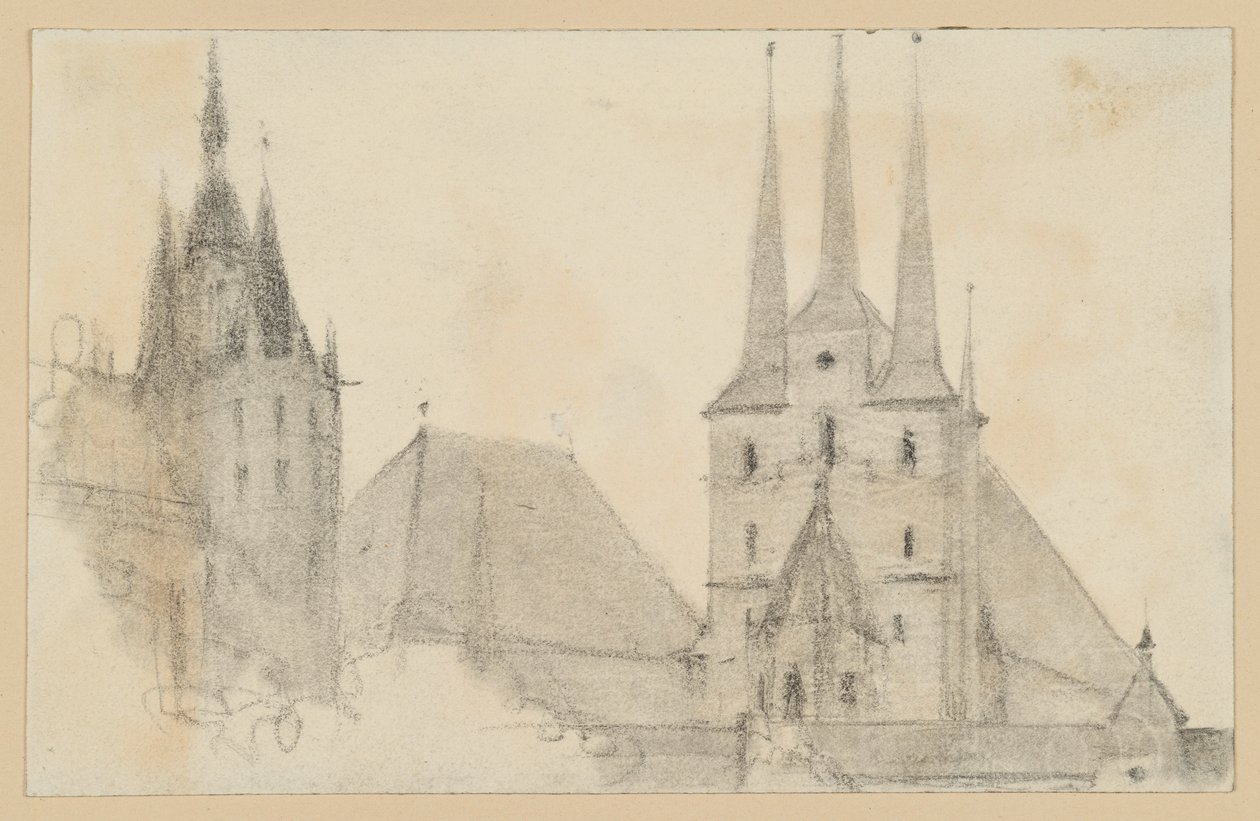 Tårn og tak på domkirken og St. Severin i Erfurt av Adolph Menzel