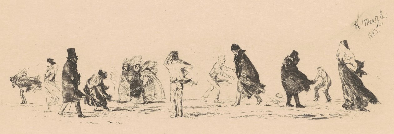 Uten tittel (Figurer i sterk vind) av Adolph Menzel
