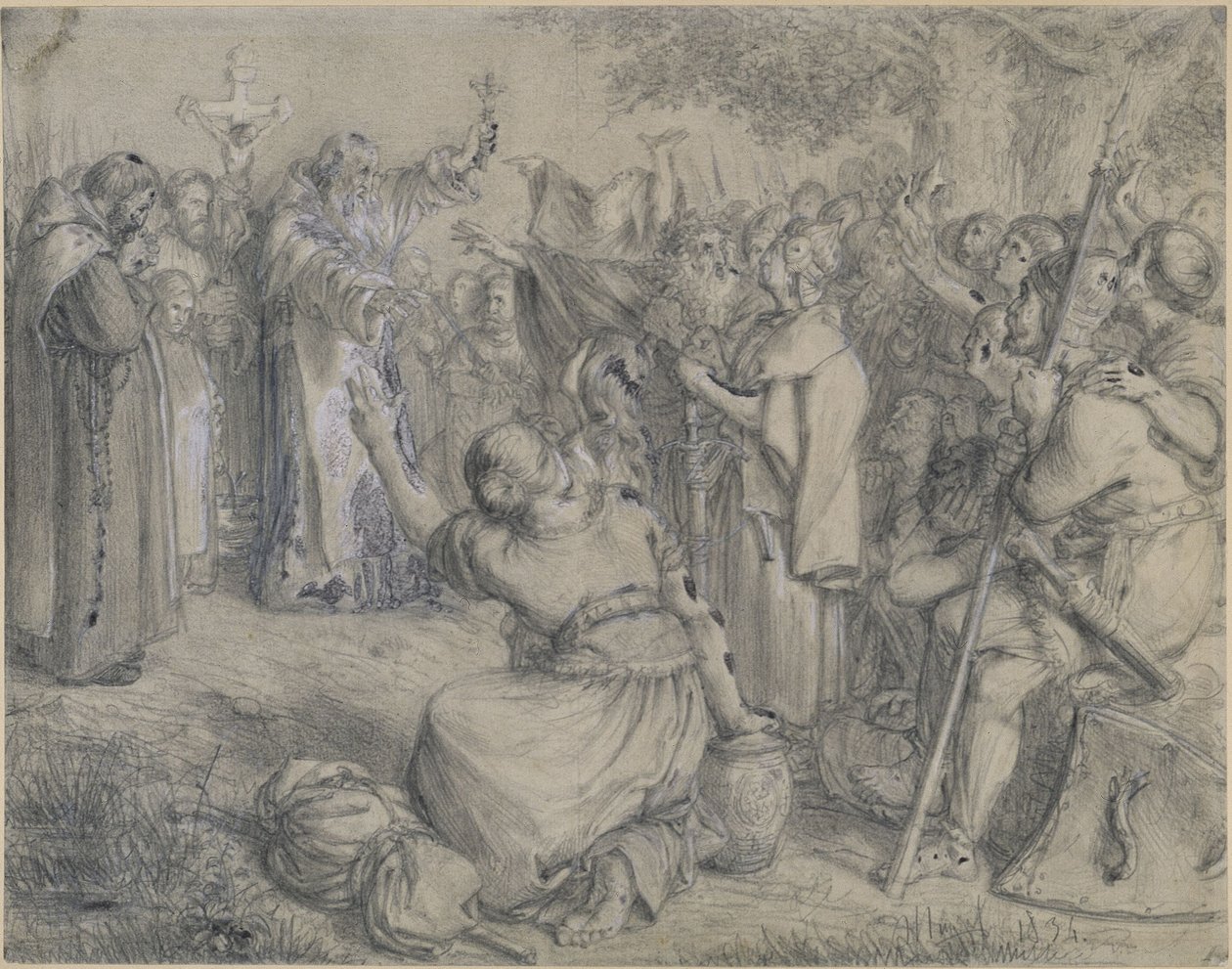 Vizelin forkynte kristendommen for wenderne rundt år 1137. Utkast til «Minner fra den brandenburgsk-preussiske historien» av Adolph Menzel