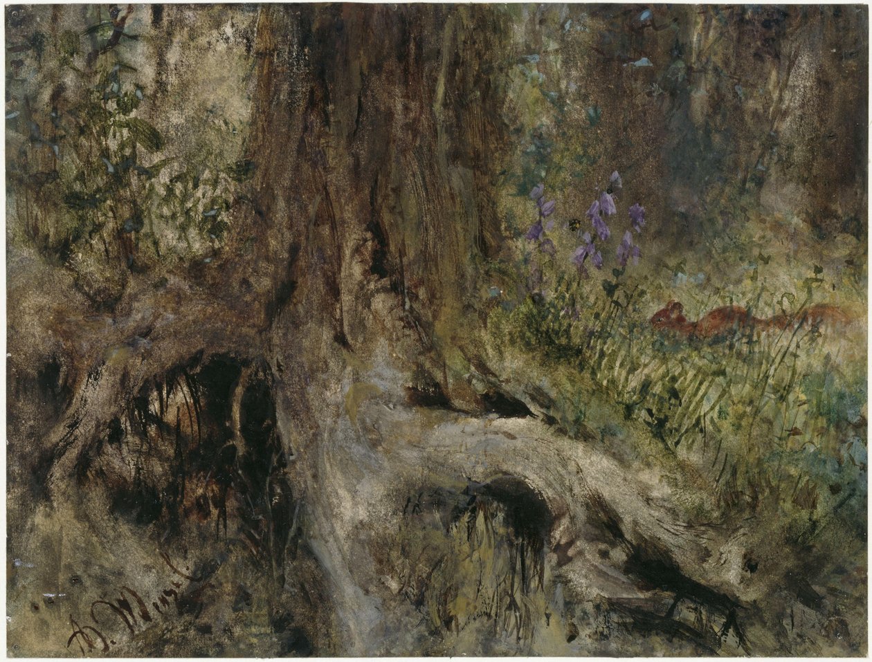 Skogbunn med ekorn. Fra «Barnealbumet» av Adolph Menzel