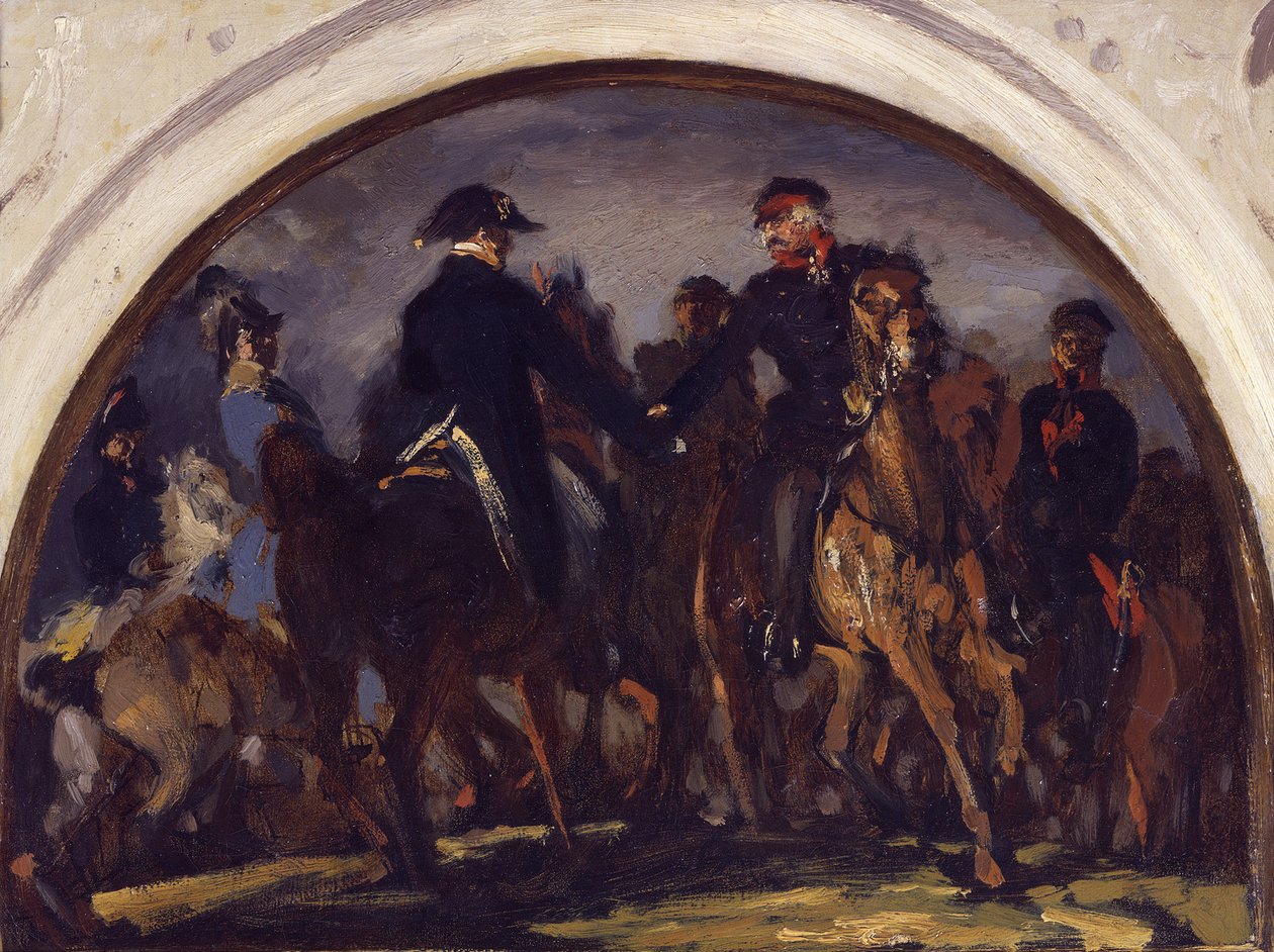 Wellington og Blücher etter slaget ved Belle-Alliance. Oljestudie av Adolph Menzel