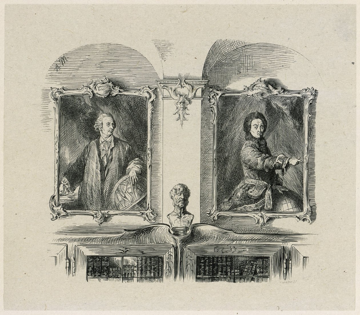Fredrik den stores verker. Leonhard Euler og Pierre-Louis de Maupertuis av Adolph Menzel